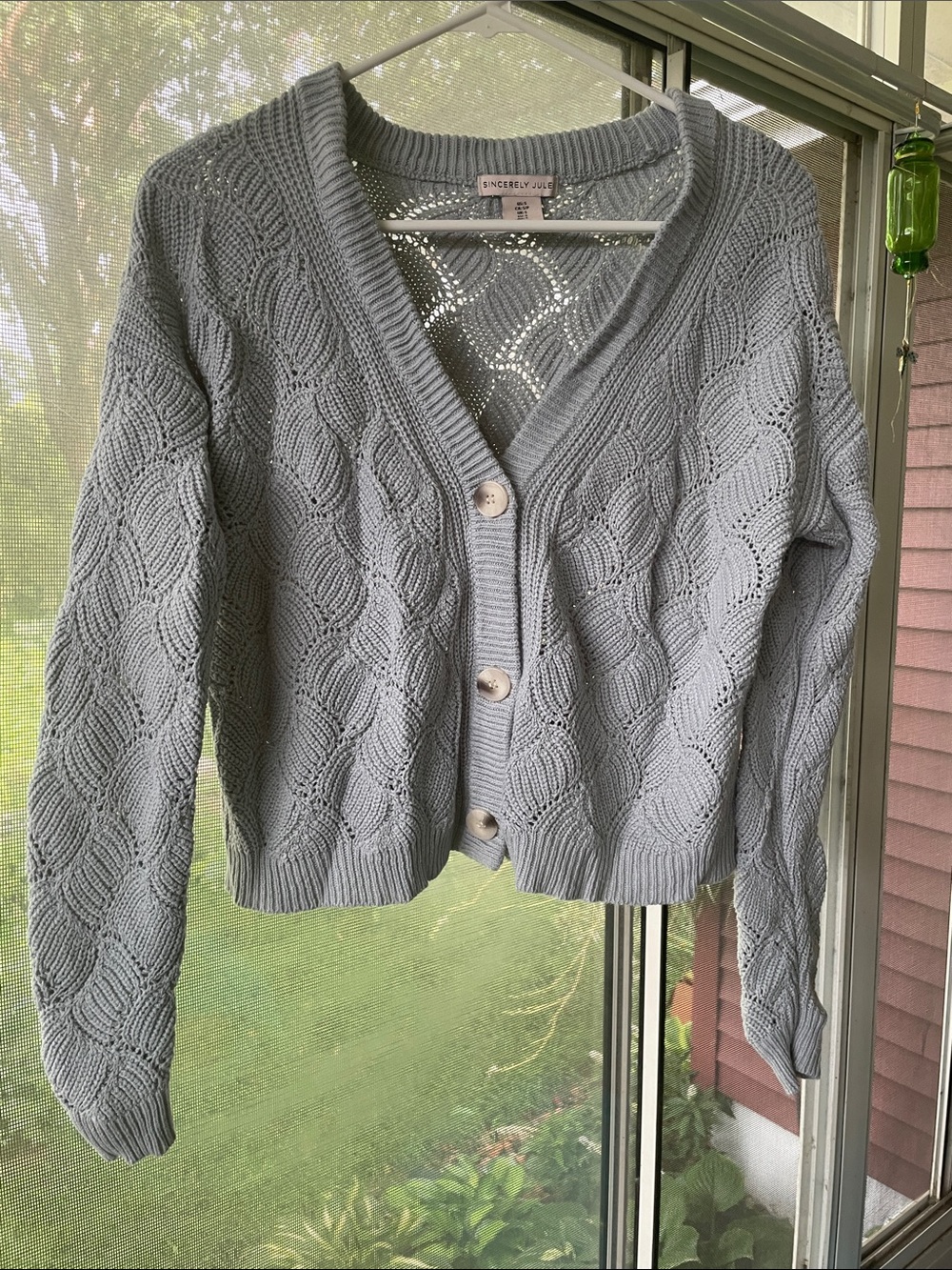 Sincerely Jules Pale Blue Cable Knit Button-Front Cardigan Small
